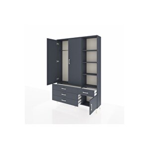 Arges Gardrop 5 Raflı 4 Çekmeceli Tek Askılı 132x30x195 Antrasit-antrasit