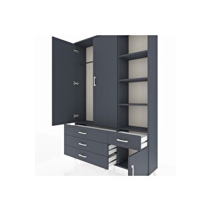 Arges Gardrop 5 Raflı 4 Çekmeceli Tek Askılı 132x30x195 Antrasit-antrasit