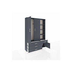 Arges Gardrop 5 Raflı 4 Çekmeceli Tek Askılı 132x30x195 Antrasit-antrasit