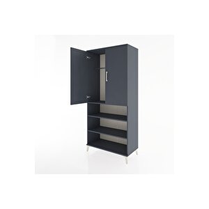 Hyperion Dolap 4 Raflı 2 Kapaklı Tek Askılı 88x44x195 Antrasit-antrasit