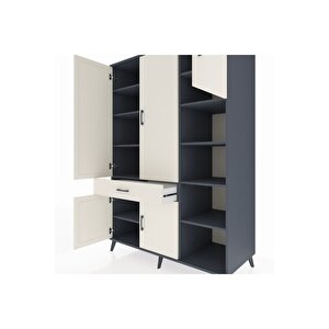 Kronos Dolap 10 Raflı Tek Çekmeceli 5 Kapaklı 132x59x195 Antrasit-aytaşı/aytaşı