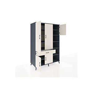 Kronos Dolap 10 Raflı Tek Çekmeceli 5 Kapaklı 132x59x195 Antrasit-aytaşı/aytaşı