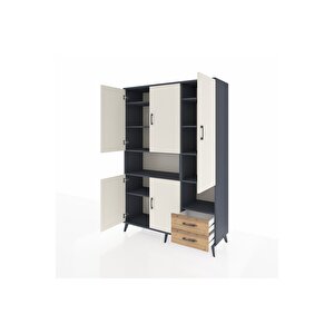 Hyperion Dolap 10 Raflı 2 Çekmeceli 5 Kapaklı 132x44x195 Antrasit-aytaşı/çam