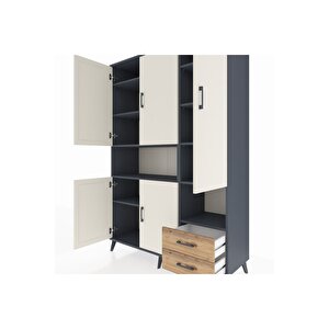 Hyperion Dolap 10 Raflı 2 Çekmeceli 5 Kapaklı 132x44x195 Antrasit-aytaşı/çam