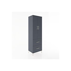 Hyperion Dolap 4 Raflı 2 Çekmeceli 2 Kapaklı 60x44x195 Antrasit-antrasit