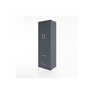 Hyperion Dolap 4 Raflı 2 Çekmeceli 2 Kapaklı 60x44x195 Antrasit-antrasit