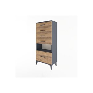 Arges Dolap Tek Raflı 5 Çekmeceli 60x30x134 Antrasit-çam