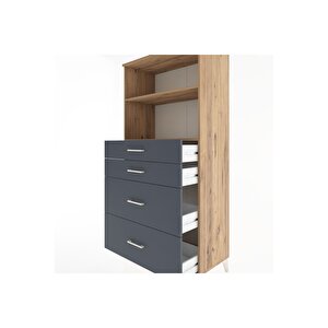 Hyperion Dolap 2 Raflı 4 Çekmeceli 88x44x182 Çam-antrasit