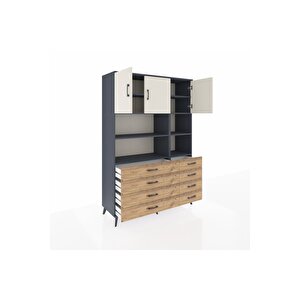 Hyperion Dolap 8 Raflı 8 Çekmeceli 3 Kapaklı 132x44x195 Antrasit-aytaşı/çam