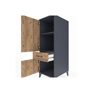 Kronos Dolap 2 Raflı Tek Çekmeceli 2 Kapaklı 44x59x134 Antrasit-çam