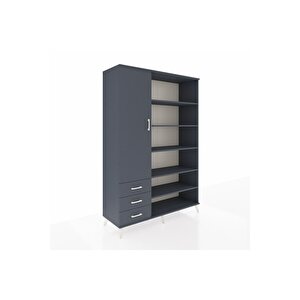 Hyperion Gardrop 9 Raflı 3 Çekmeceli 3 Kapaklı 132x44x195 Antrasit-antrasit