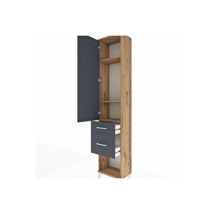 Arges Dolap 3 Raflı 2 Çekmeceli Tek Kapaklı 44x30x221 Çam-antrasit
