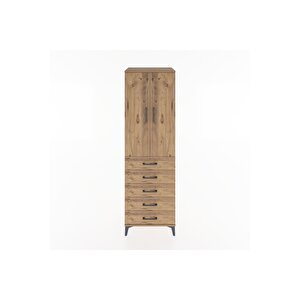 Hyperion Dolap Tek Raflı 5 Çekmeceli Tek Askılı 60x44x195 Çam-çam