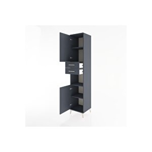 Hyperion Dolap 4 Raflı 2 Çekmeceli 2 Kapaklı 44x44x221 Antrasit-antrasit