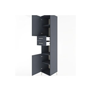 Hyperion Dolap 4 Raflı 2 Çekmeceli 2 Kapaklı 44x44x221 Antrasit-antrasit