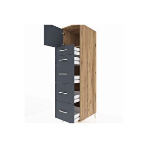 Kronos Dolap Tek Raflı 5 Çekmeceli Tek Kapaklı 44x59x182 Çam-antrasit