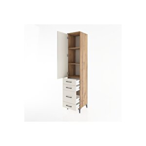 Hyperion Dolap 3 Raflı 4 Çekmeceli Tek Kapaklı 44x44x221 Çam-aytaşı