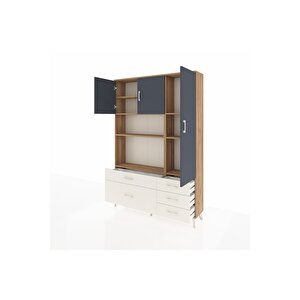 Arges Dolap 7 Raflı 5 Çekmeceli 3 Kapaklı 132x30x195 Çam-antrasit/aytaşı