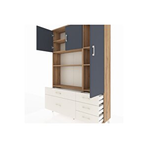 Arges Dolap 7 Raflı 5 Çekmeceli 3 Kapaklı 132x30x195 Çam-antrasit/aytaşı