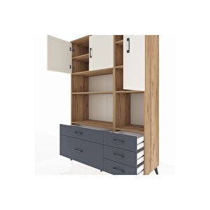 Hyperion Dolap 8 Raflı 5 Çekmeceli 3 Kapaklı 132x44x195 Çam-aytaşı/antrasit