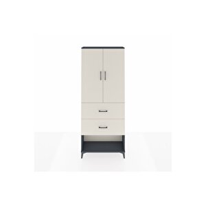 Arges Dolap 2 Raflı 2 Çekmeceli 2 Kapaklı 88x30x221 Antrasit-aytaşı