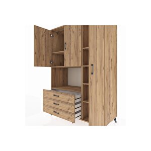 Kronos Dolap 7 Raflı 3 Çekmeceli 3 Kapaklı 132x59x195 Çam-çam/çam