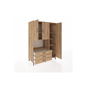 Kronos Dolap 7 Raflı 3 Çekmeceli 3 Kapaklı 132x59x195 Çam-çam/çam