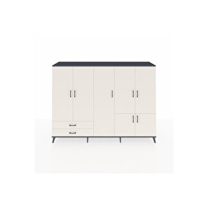 Hyperion Dolap 12 Raflı 2 Çekmeceli 7 Kapaklı 220x44x163 Antrasit-aytaşı