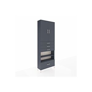 Arges Dolap 5 Raflı 4 Çekmeceli 2 Kapaklı 88x30x243 Antrasit-antrasit