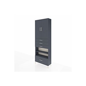 Arges Dolap 5 Raflı 4 Çekmeceli 2 Kapaklı 88x30x243 Antrasit-antrasit