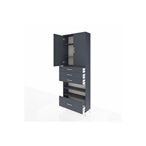 Arges Dolap 5 Raflı 4 Çekmeceli 2 Kapaklı 88x30x243 Antrasit-antrasit