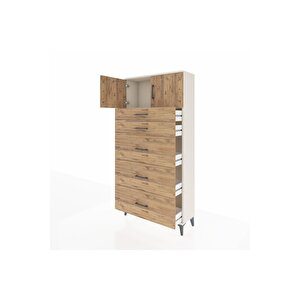 Arges Dolap Tek Raflı 5 Çekmeceli 2 Kapaklı 88x30x182 Aytaşı-çam