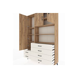 Arges Dolap 8 Raflı 6 Çekmeceli 3 Kapaklı 132x30x195 Çam-çam/aytaşı