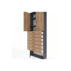 Arges Dolap 3 Raflı 6 Çekmeceli 2 Kapaklı 88x30x243 Antrasit-çam