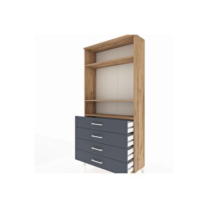 Arges Dolap 3 Raflı 4 Çekmeceli 88x30x182 Çam-antrasit