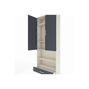 Arges Dolap 5 Raflı Tek Çekmeceli 2 Kapaklı 88x30x221 Aytaşı-antrasit