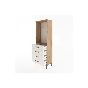 Arges Dolap Tek Raflı 4 Çekmeceli Tek Askılı 60x30x163 Çam-aytaşı