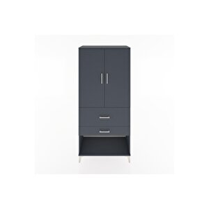 Hyperion Dolap Tek Raflı 2 Çekmeceli Tek Askılı 88x44x195 Antrasit-antrasit