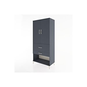 Hyperion Dolap Tek Raflı 2 Çekmeceli Tek Askılı 88x44x195 Antrasit-antrasit