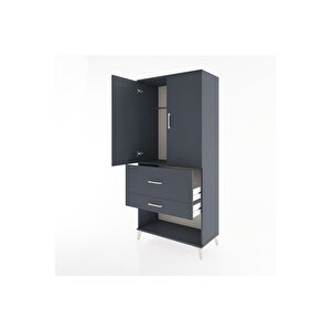 Hyperion Dolap Tek Raflı 2 Çekmeceli Tek Askılı 88x44x195 Antrasit-antrasit