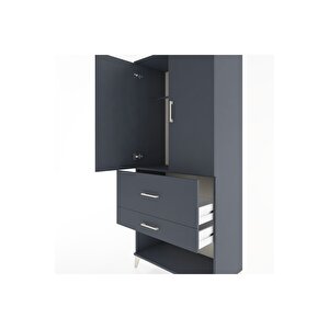 Hyperion Dolap Tek Raflı 2 Çekmeceli Tek Askılı 88x44x195 Antrasit-antrasit
