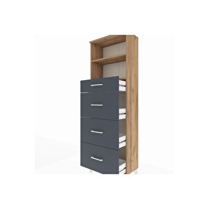 Arges Dolap 2 Raflı 4 Çekmeceli 60x30x182 Çam-antrasit