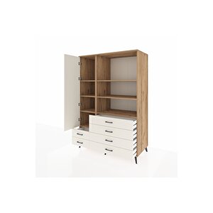 Kronos Dolap 7 Raflı 6 Çekmeceli Tek Kapaklı  132x59x195 Çam-aytaşı/aytaşı