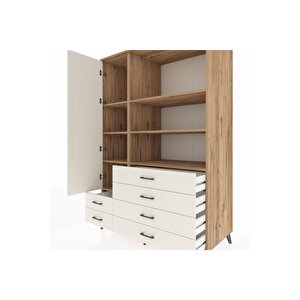 Kronos Dolap 7 Raflı 6 Çekmeceli Tek Kapaklı  132x59x195 Çam-aytaşı/aytaşı