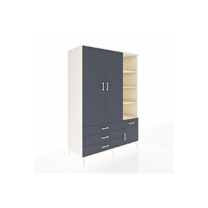 Kronos Dolap 5 Raflı 4 Çekmeceli Tek Askılı 132x59x195 Aytaşı-antrasit/antrasit