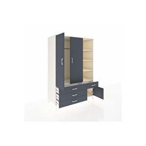 Kronos Dolap 5 Raflı 4 Çekmeceli Tek Askılı 132x59x195 Aytaşı-antrasit/antrasit