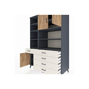 Kronos Dolap 9 Raflı 5 Çekmeceli 3 Kapaklı 132x59x195 Antrasit-çam/aytaşı