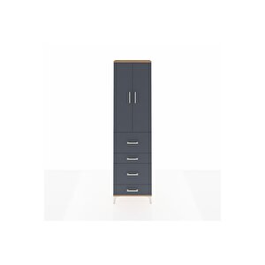 Arges Dolap 2 Raflı 4 Çekmeceli Tek Askılı 60x30x221 Çam-antrasit
