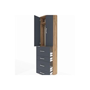 Arges Dolap 2 Raflı 4 Çekmeceli Tek Askılı 60x30x221 Çam-antrasit