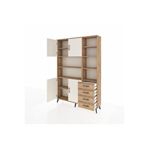 Arges Dolap 9 Raflı 4 Çekmeceli 4 Kapaklı 132x30x195 Çam-aytaşı/çam